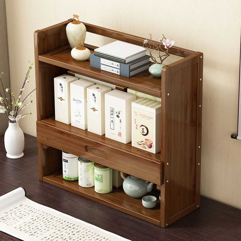 to work in an office desktop Bamboo Shelf small-scale Book shelf modern simple and easy a living room Tearoom Cupboard Storage rack