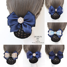 蓝色头花女网兜护士发网酒店员工上班发网兜盘发2025年新款高级感