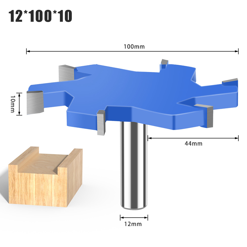 Cuchillo en forma de T de cuatro dientes de 6 dientes 1/2 mango Herramienta de carpintería de mango de 12mm Cuchillo de ranura en forma de T alargado Cuchillo de ranura Cortador de fresado en forma de T Cuchillo Tenon