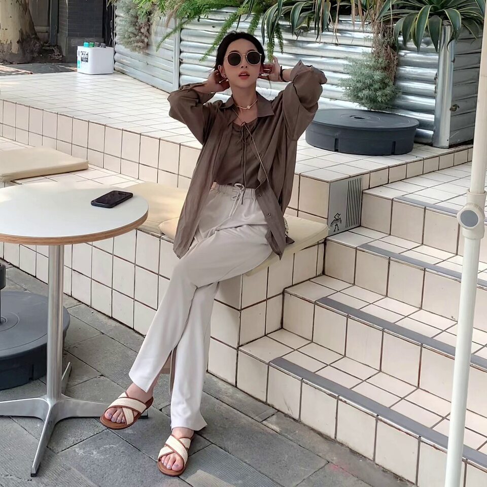 Dép quai ngang dệt phối màu đế bằng cho nữ, dép đi ngoài trời gọn nhẹ — Màu Mơ (Dép lê), Màu Mơ (dép), Màu nâu (dép), Màu đen (dép)