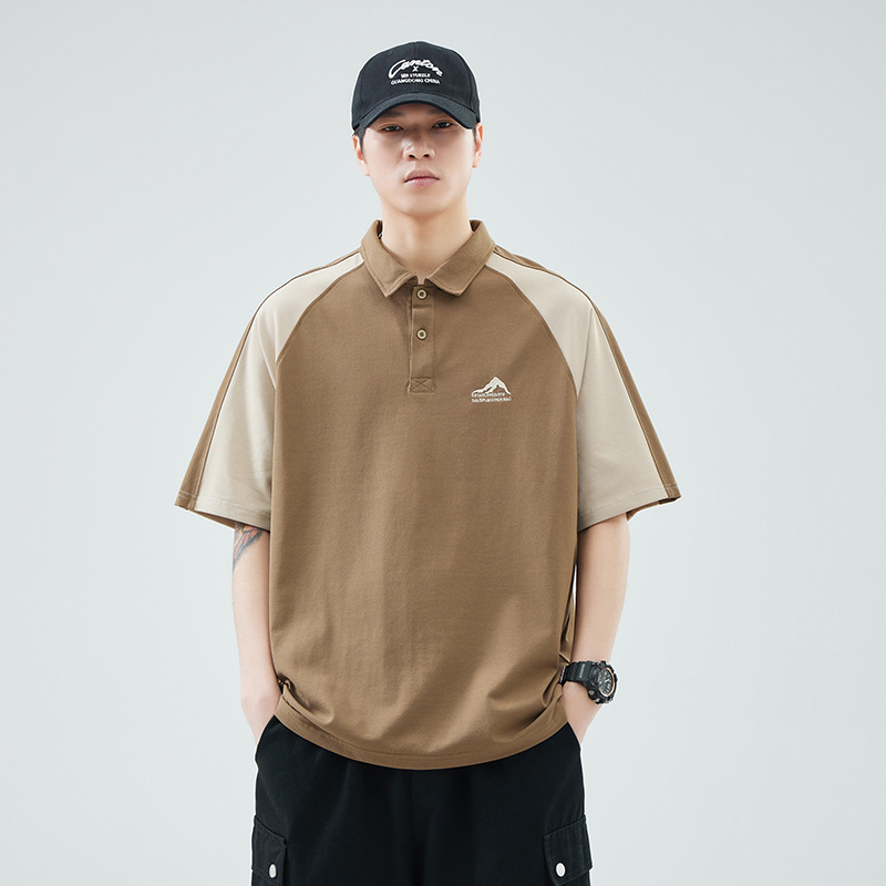 Anyang 2026 New Summer Style Men's Polo Shirt with Lapel, Short-Sleeved American-Style Loose-Fitting Patchwork Color-Blocking Half-Sleeve Top