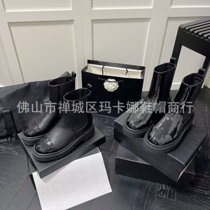 2025秋冬新款小香风切尔西靴女圆头短筒厚底马丁靴增高显瘦烟筒靴