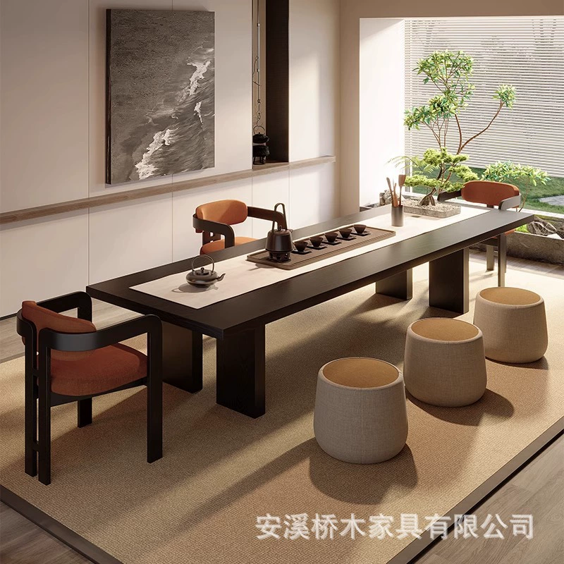 Эстетический чайный стол из массива дерева в стиле династии Сун, большой офисный чайный стол, простой и креативный для дома, гостиной, новый стильный 2025 года.