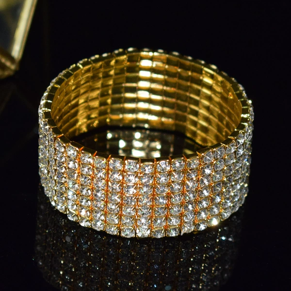 Bracelet 7 rows gold white diamonds