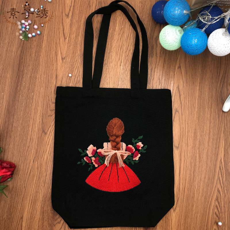 Original-bordado bolsa de lona DIY material bolsa estudiante bolsa de tela hombro hecho a mano principiante material bolsa kit Su bordado