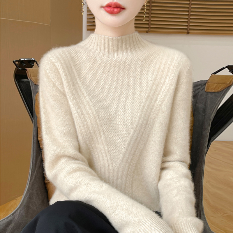 针织衫女士2025秋冬季新款套头半高领毛衣扭花时尚秋冬针织打底衫|undefined