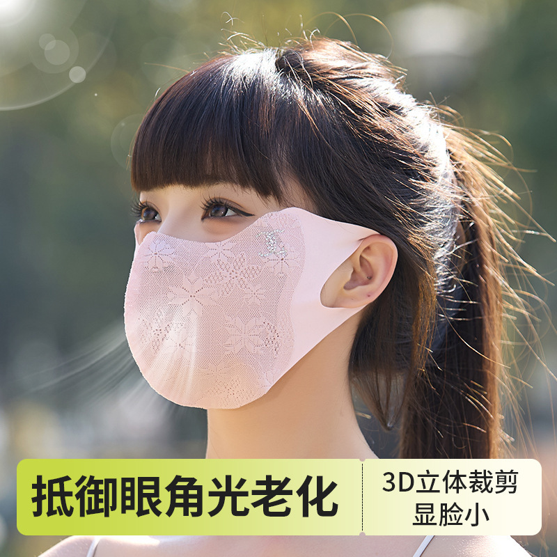 Mascarilla Solar con Protección Ocular para Mujer de Seda de Hielo y Encaje, Protección UV, Ajustable, para Exteriores image 4