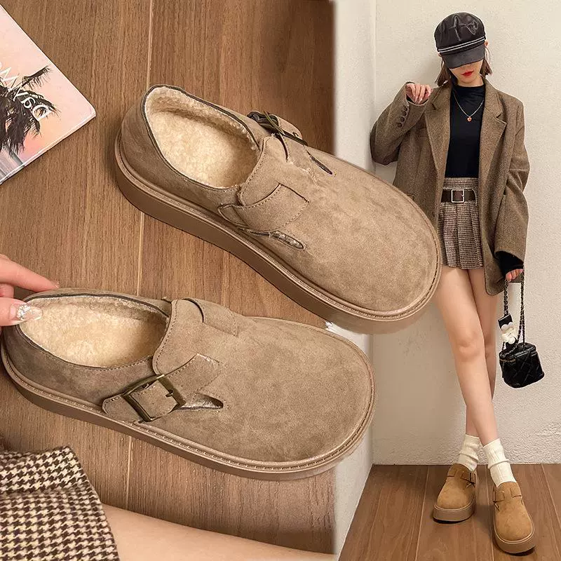 Ретро толстая подошва плюс бархатные ботинки для девочек 2024 осень новый дикий ленивый педаль