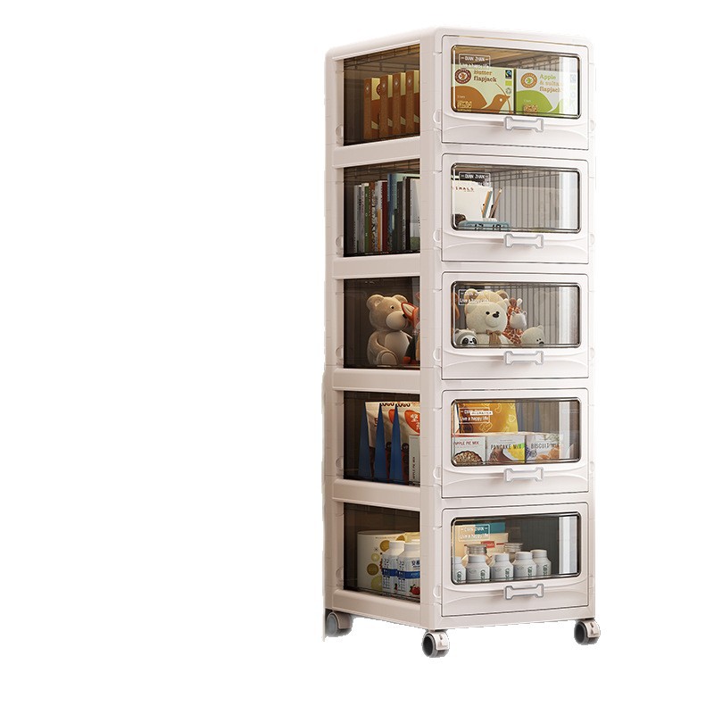 Gabinete de almacenamiento plegable de lujo ligero tipo cajón doméstico con rodas armario de almacenamiento transparente multicapa sala de estar gabinete de hendidura de baño