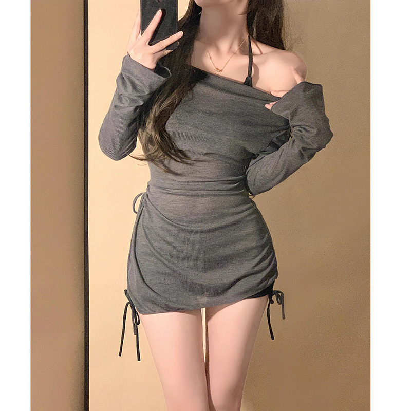 Women's Slimming Off-Shoulder Two-Piece Bikini Swimsuit Long Sleeved Cover up Sexy Style for Small Busts Spring/Summer 2025 New Arrival_ecoleips.com