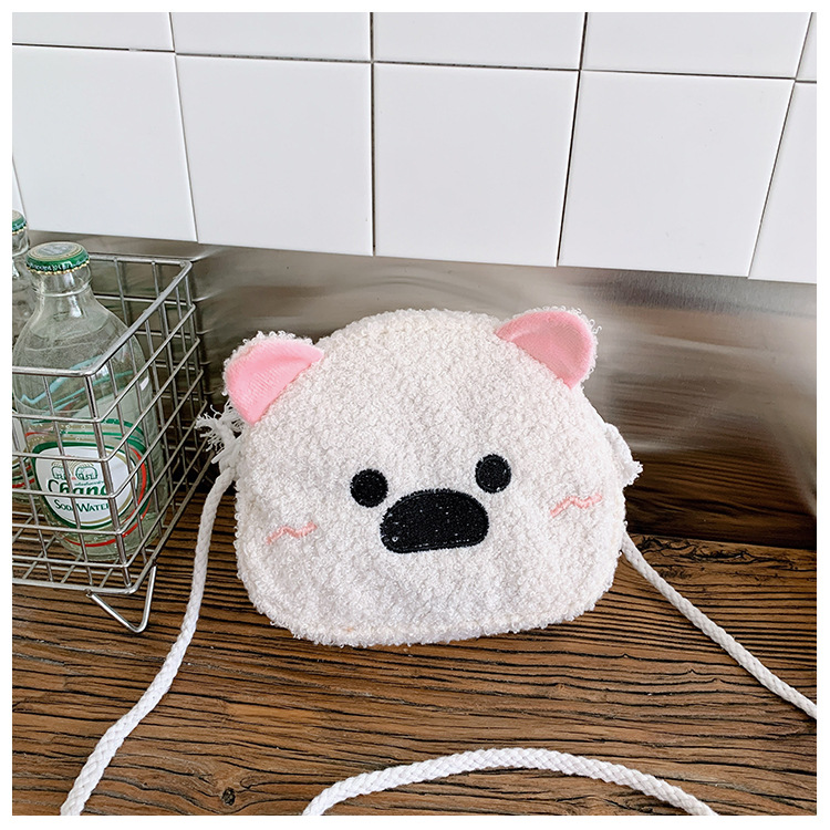 2025 otoño y invierno nuevo bolso para niños caricatura lindo animal peludo bolso de hombro pequeño bolso de cambio ligero