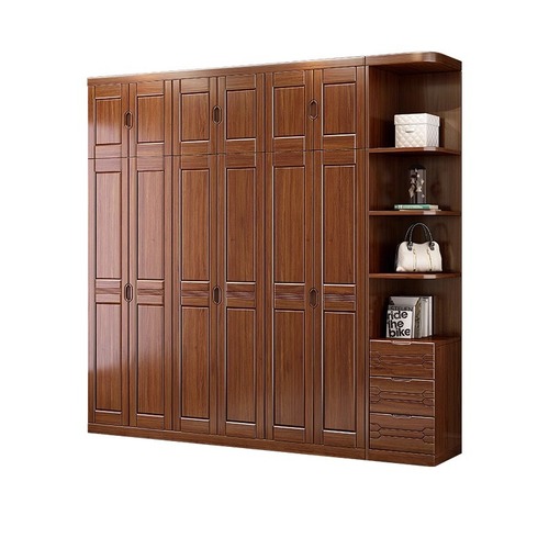Chinese walnut wardrobe modern minimalist bedroom home large wardrobe three, four, five and six doors solid wood storage wardrobe