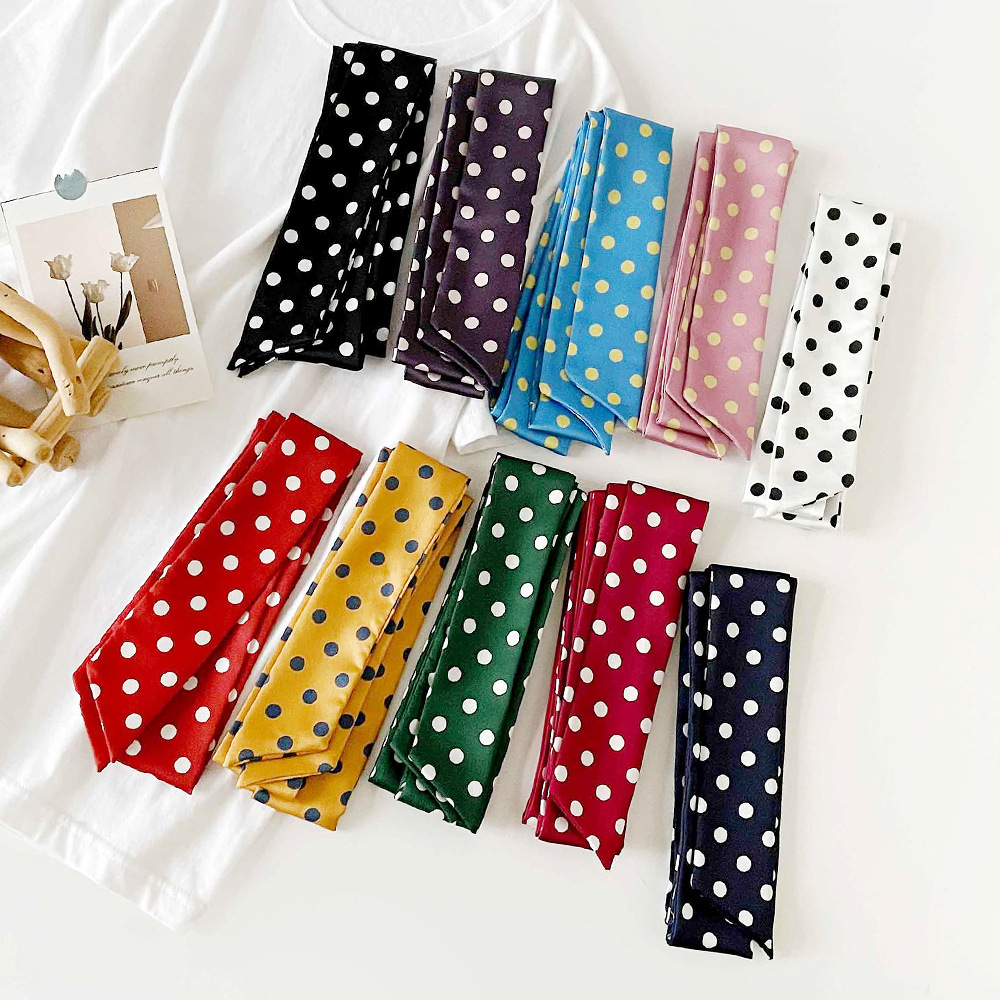 Polka Dot Long Ribbon Scarf Headband Versatile Hair Accessory_voghion.com