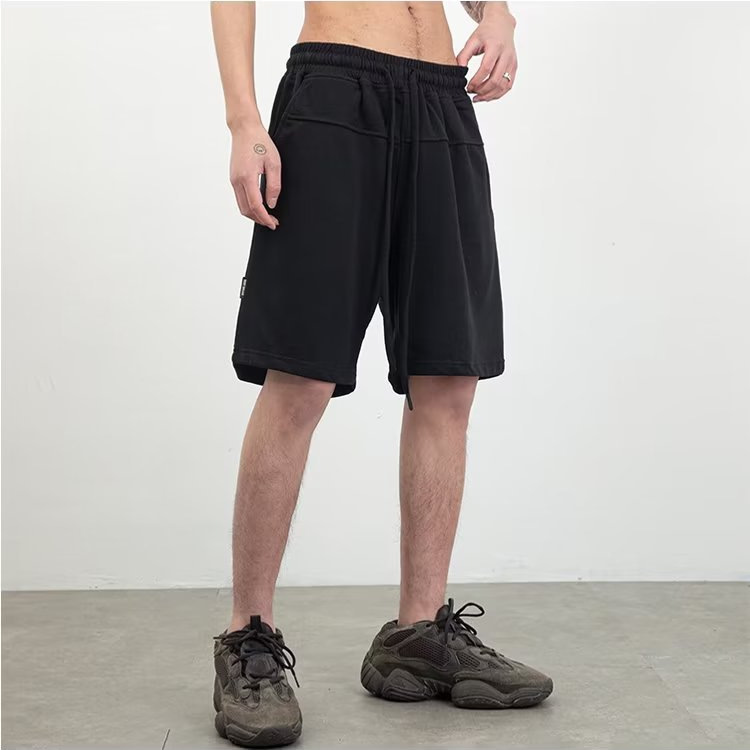 Pantalones cortos casuales de moda para hombres ins marca de moda color sólido color de contraste simple casual suelto tubo recto colgante cinco puntos pantalones deportivos