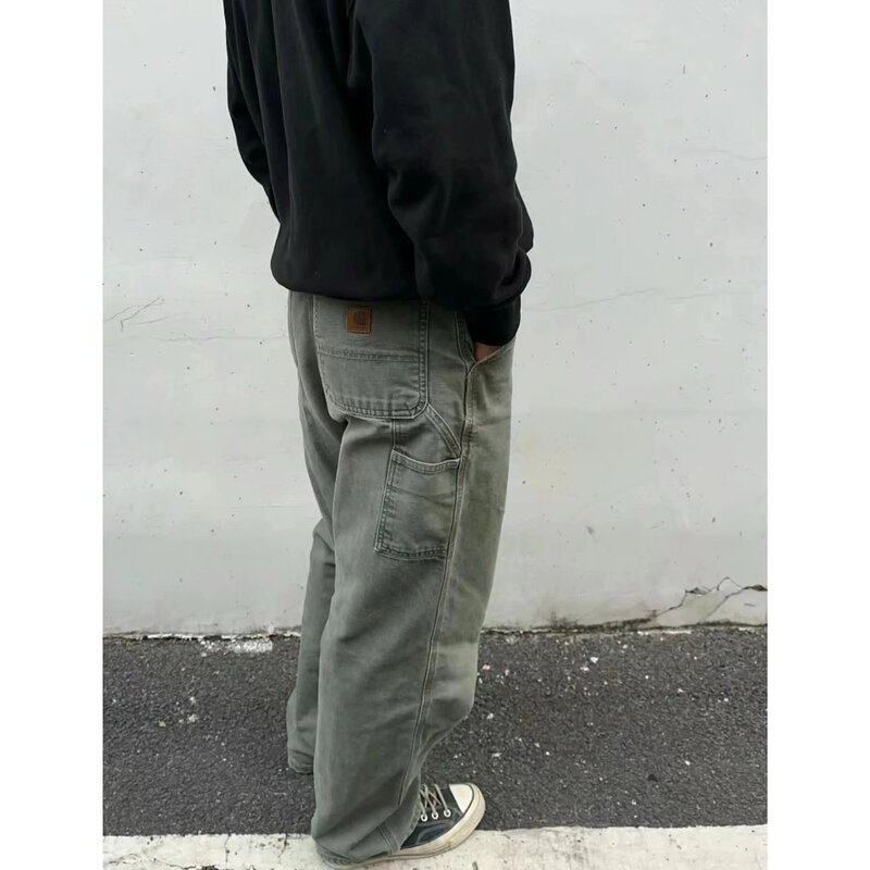 Japanese-Style Heavy Wash Card @ Hart B11 Heavy Retro Canvas Multi-Pocket Lumberjack Pants Long Cargo Pants Unisex