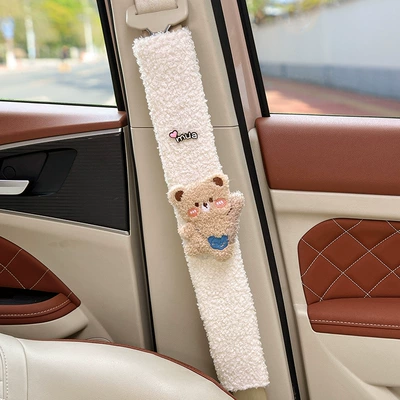 Seat belt shoulder pad | for Cars, High-End Creative and Cute - shoulder-bag-brown-bear-white-lambswool-shoulder-pad-49cm-single