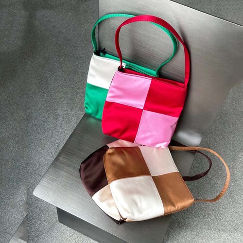 Bag for Women  New Unique Retro Satin Color-blocked Chessboard Shoulder Bag Mini Small Square Handbag