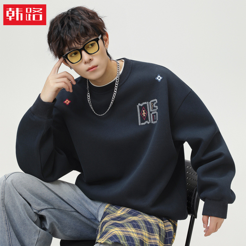 400g Heavyweight Crewneck Sweatshirt, Autumn Style, Ethnic Style, Color-Blocking, Textured Embroidery, Pullover, Trendy Brand Top, Jacket Q 400g Heavyweight Crewneck Sweatshirt, Autumn Style, Ethnic Style, Color-Blocking, Textured Embroidery, Pullover, Trendy Brand Top, Jacket Q