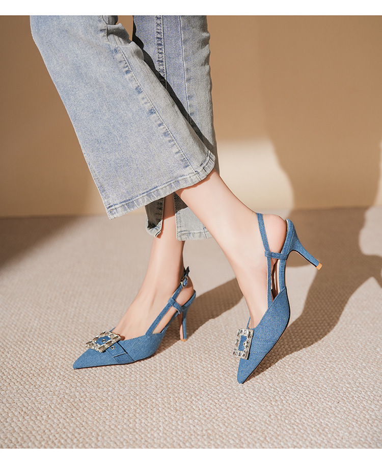 7755-3 Denim Blue Style Bag Open Toe Backless Sandals Thin Heel High Heels Elegant Commuting Professional_voghion.com