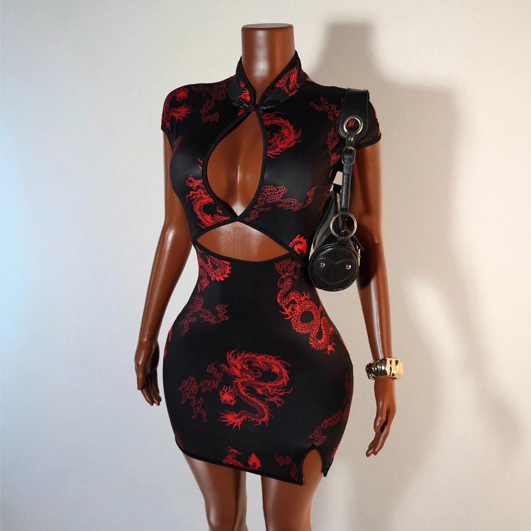 Dragon Print Cheongsam Dress For Women Short Sleeved Street Style Summer Fashion Trendsetter_ecoleips.com