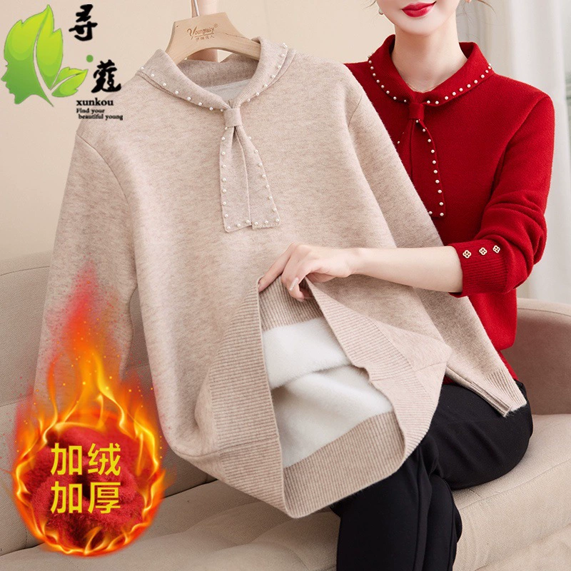 2024 Женская новая теплая мама вязаный свитер модный иностранный средний и пожилой леди повседневный топ свитер зимняя одежда