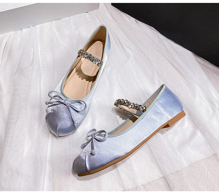 Giày búp bê nữ Mary Jane mũi tròn đế bằng, gót thấp 1–3 cm — Lụa thật màu hồng, Lụa thật màu trắng, Màu xanh lam lụa thật chi tiết 29