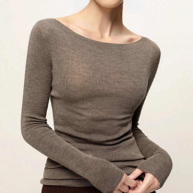 Merino Worsted 100% Wool 120S Seamless One-Line Ready-To-Wear Fashionable One-Shoulder Wool Versatile Knitwear