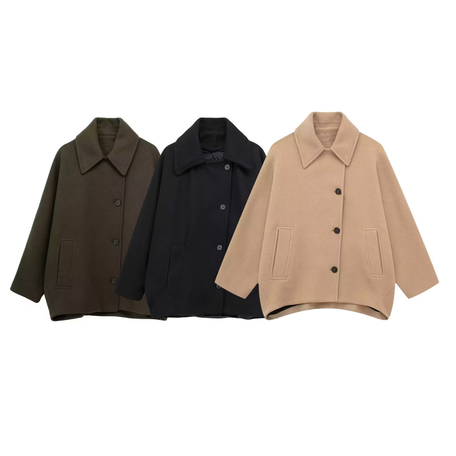 Autumn and winter cross-border American street fashion loose lapel long sleeve wool blended short coat coat 8353/724