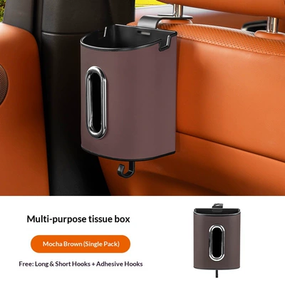 Cross-Border Hot-Selling Car Door Seat Back Multifunctional Tissue Box Trash Can Car Storage Seat Storage Box (Car tissue box/set) - unlabeled-mocha-brown-seat-back-multifunctional-tissue-box-1-pack