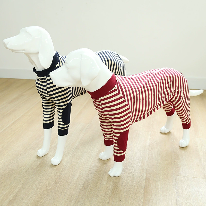Одежда для домашних животных на весну, лето, осень и зиму полосатая молния для собак Четырехногая большая собака высокого качества Big Gold Burr Пижама из чистого хлопка