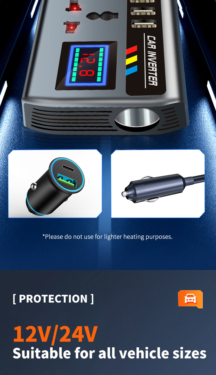 Car Inverter 12V24V Universal to 220V High Power Smart Car Inverter Converter Mobile Phone Charger