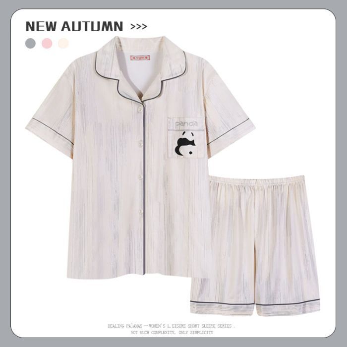 Venta al por mayor transfronteriza 180g pijamas de algodón de imitación mujeres rebeca de verano de manga corta traje de ropa de casa de dibujos animados lindo