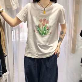 正肩爆款短袖t恤女ins潮圆领夏季内搭打底衫宽松体恤简约上衣