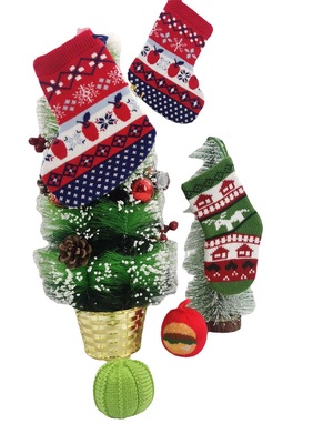 2022爆款圣诞节装饰品针织圣诞袜毛线袜红绿麋鹿礼物袋儿童礼品袋