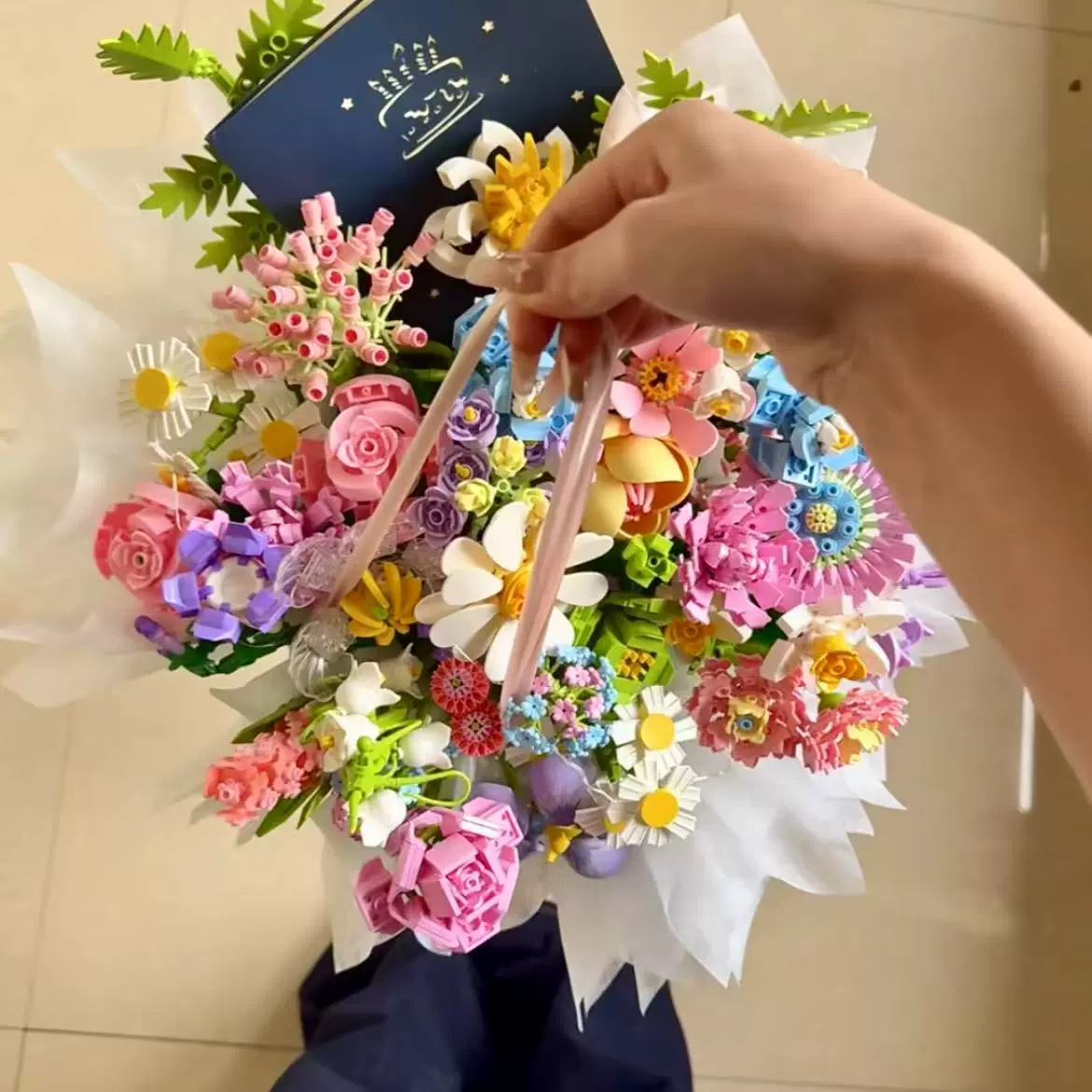 永生花精美花束教师节玫瑰花束摆件拼装积木女孩子玩具情人节礼物