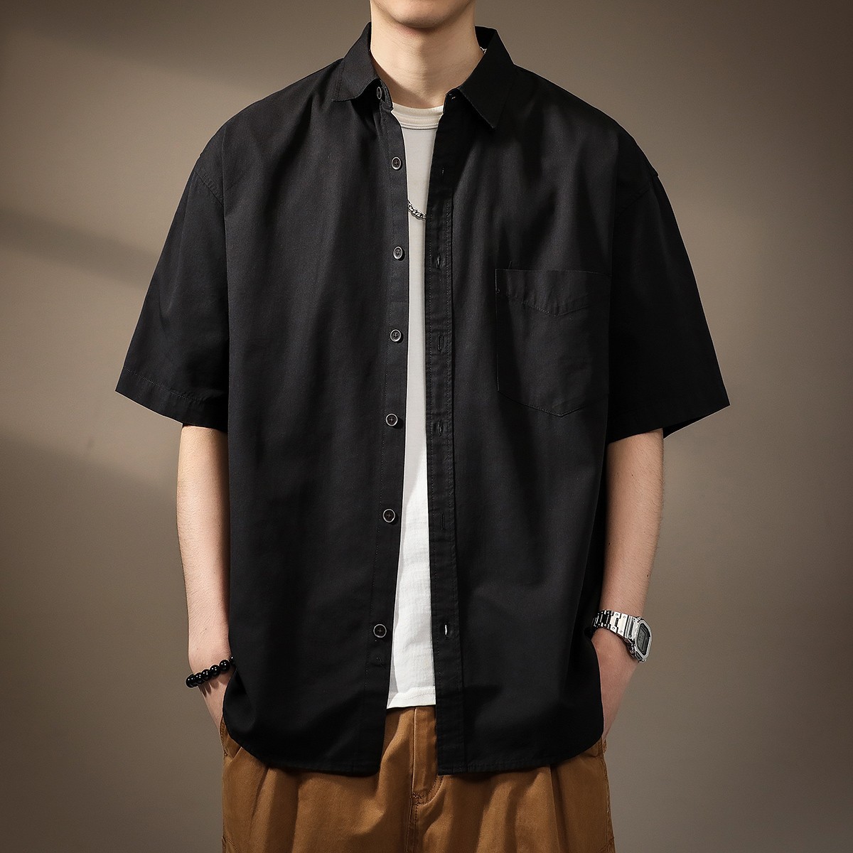 High-end Tencel Cool Lyocell Short-sleeved Shirt Men's Summer Ice Silk Breathable Loose plus size Men's Shirt Jacket