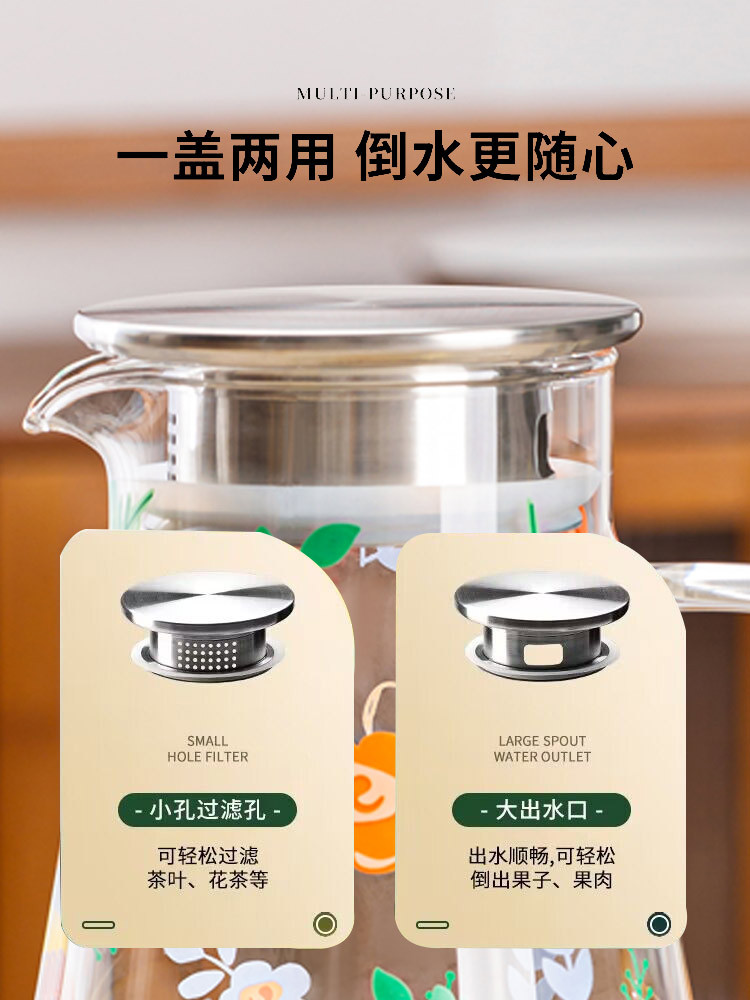 WI25 wholesale glass printed cold kettle high temperature resistant household large capacity water container cold kettle set high boron