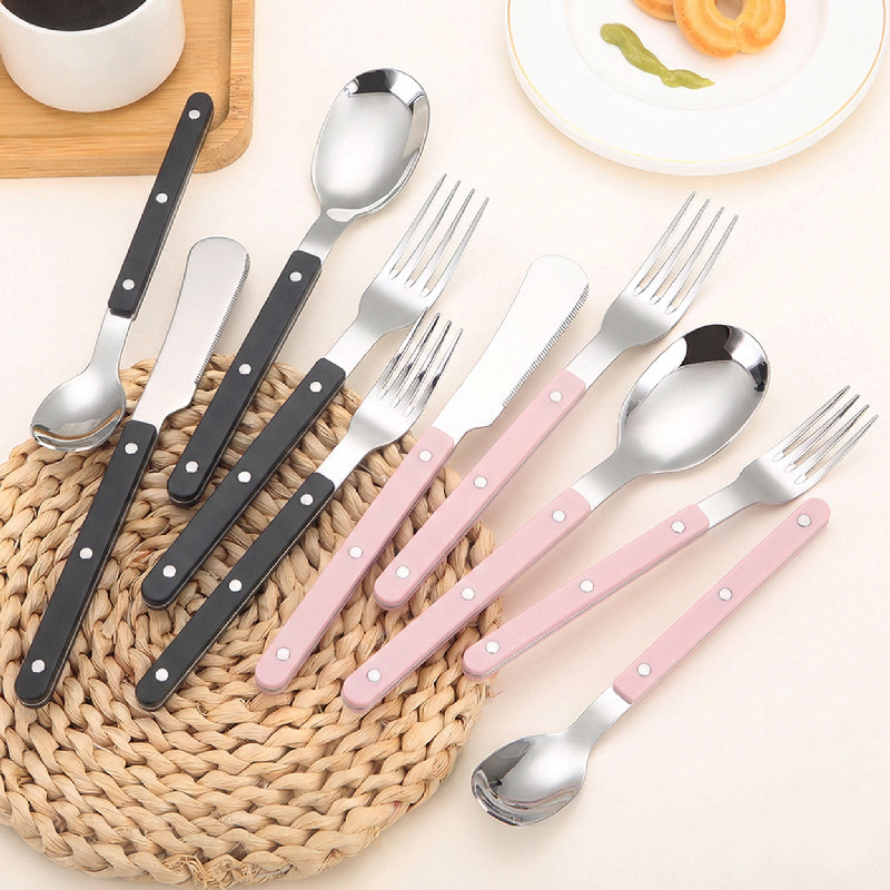 Thickened Stainless Steel Rivet Handle Cutlery Set Ins Light Luxury Style Knife, Fork, Spoon, Dessert Spoon and Fork Set