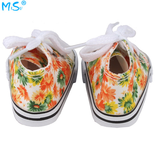 43CM Doll Shoes 18-inch Girl Doll Flower Canvas Shoes, Saffron Doll 7cm Fashion Doll Shoes