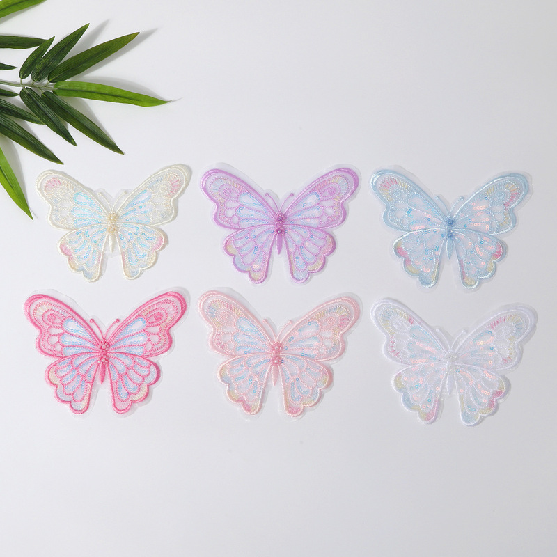 Spot New Product Single 15X10.5Cm Pearl Sequin Colorfulful Butterfly Lace Pearl Headdress Wedding Dress Children's Clothing Spot New Product Single 15X10.5Cm Pearl Sequin Colorfulful Butterfly Lace Pearl Headdress Wedding Dress Children's Clothing