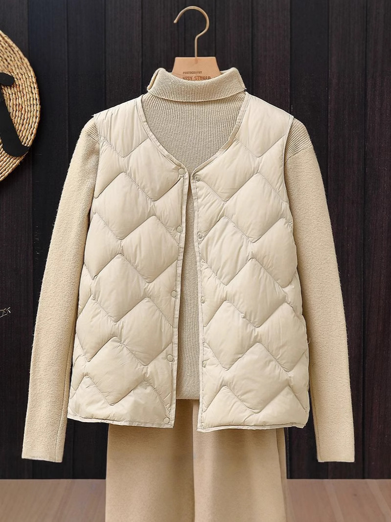 Otoño y invierno nuevo estilo de diamante GYUNDO damas chaleco de pluma corto moda de mujer V cuello con chaleco ligero abrigo
