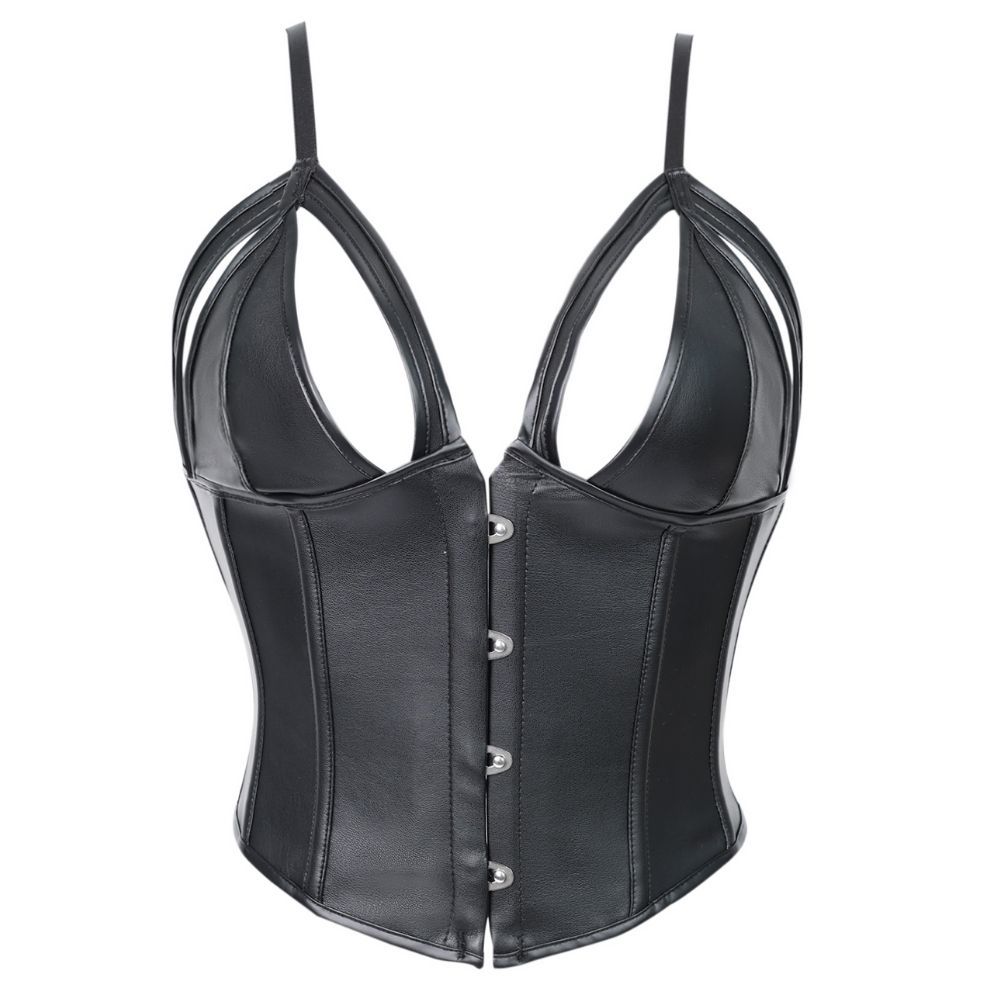 Transfronterizo nuevo cuero negro hueco temperamento sexy correa de pecho correa de hombro hermosa espalda corset corte damas molde