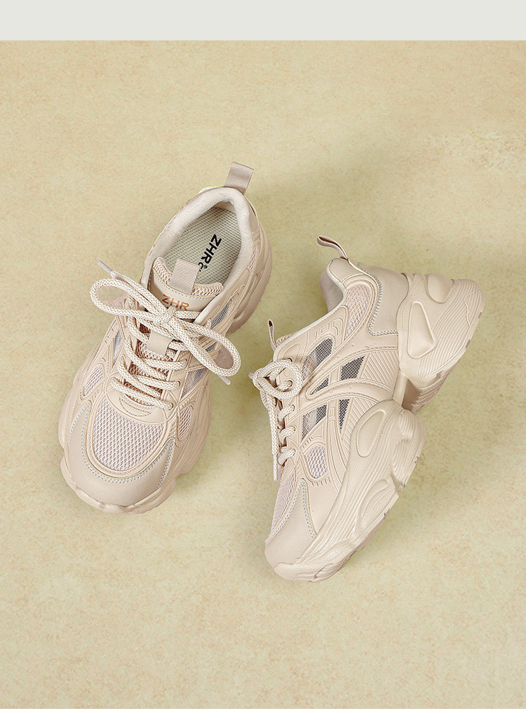 Giày sneaker nữ chunky đế dày tăng chiều cao thoáng khí — G923E Màu be chi tiết 21