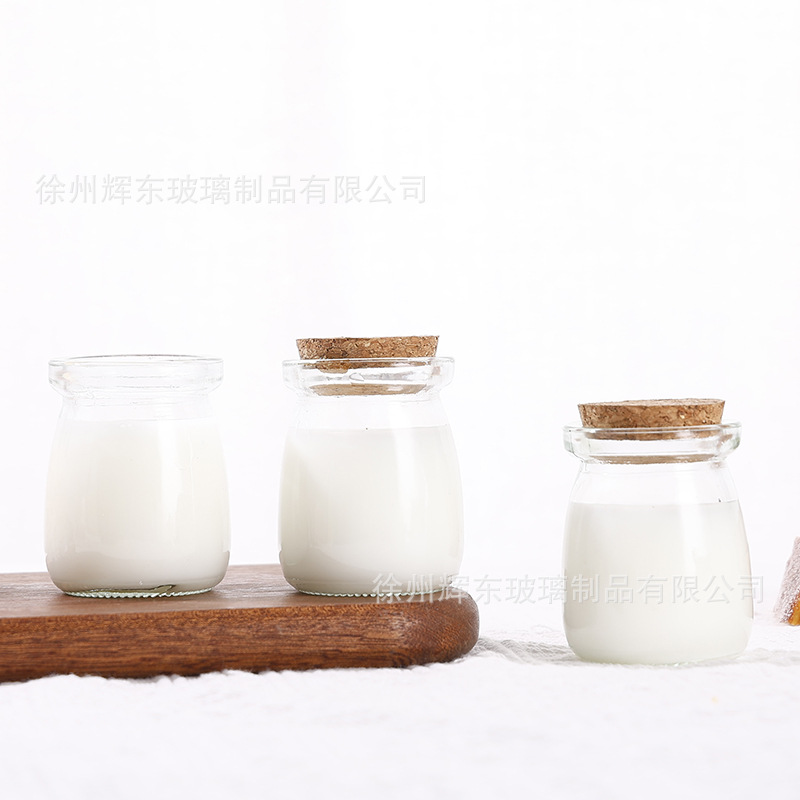 Botella de pudín de tapa de madera de bayoneta de 100ml jarra de vidrio transparente resistente a altas temperaturas gelatina de doble piel sellada latas de alimentos