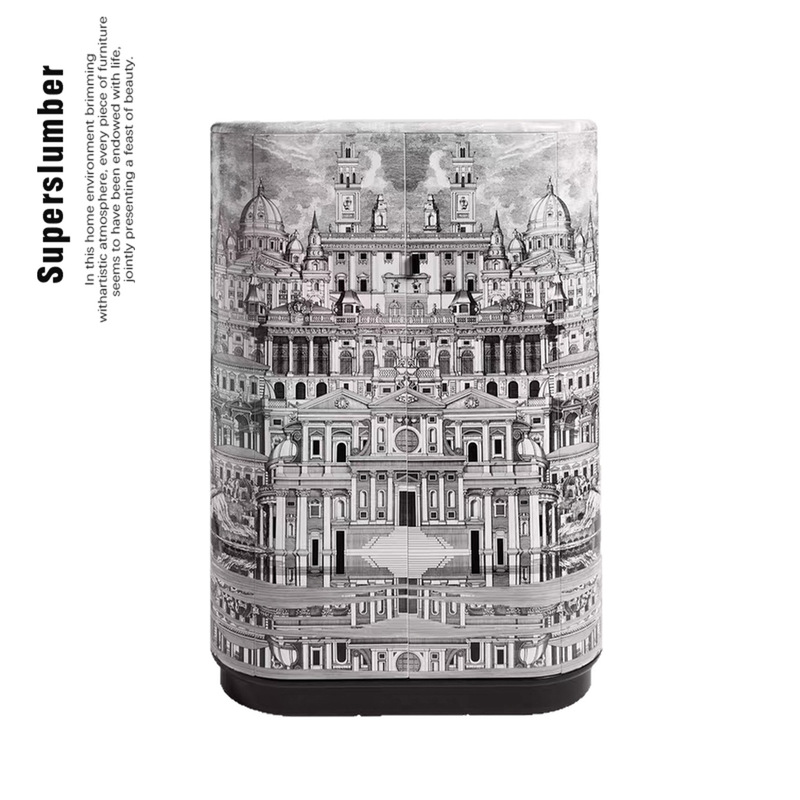 Retro Architectural Hand-Painted Sideboard High-End Villa Home Decorative Cabinet Creative Designer Multifunctional Storage Cabinet