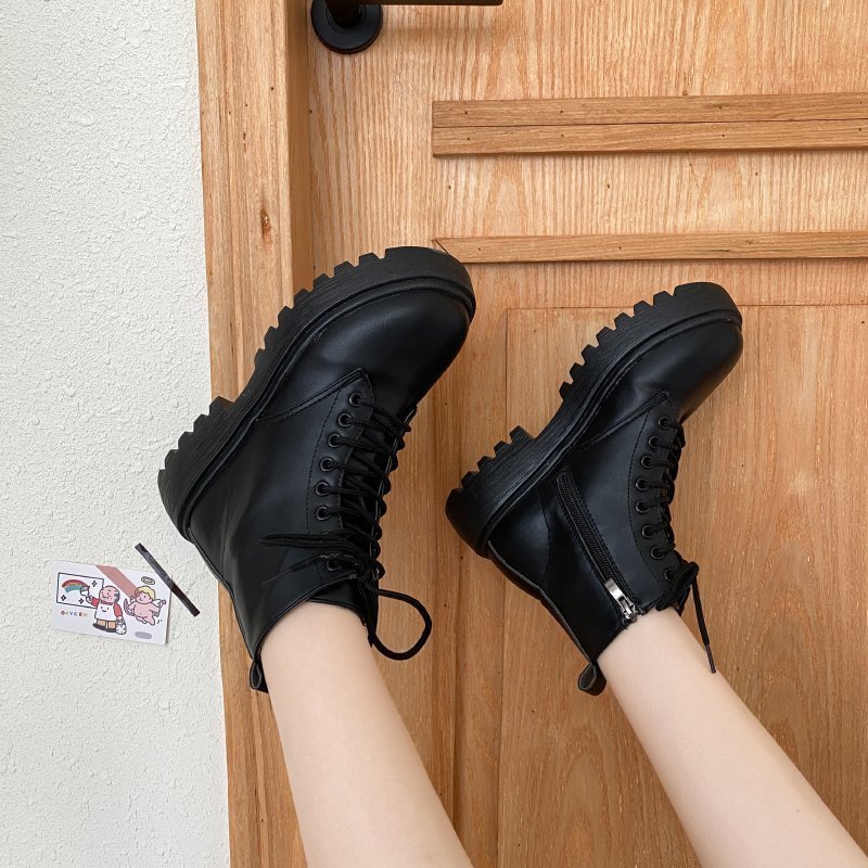 Schwarze Damen Overknee Stiefel Britischer Stil Frühling Trend_voghion.com