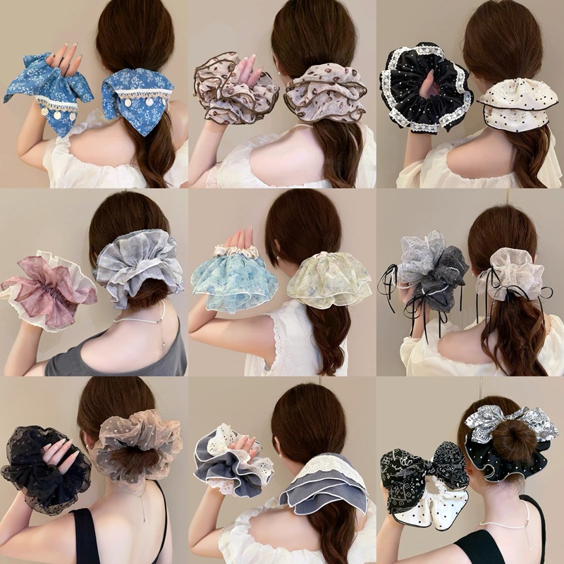 2025新款轻纱多层大肠发圈高级感气质马尾发圈盘发丸子头韩系发饰