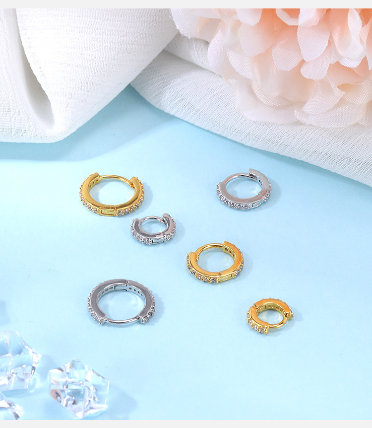 Full Bright Hand Throwing Round Line CZ Earrings Copper Diamond Zircon Earrings for Women detail image 7