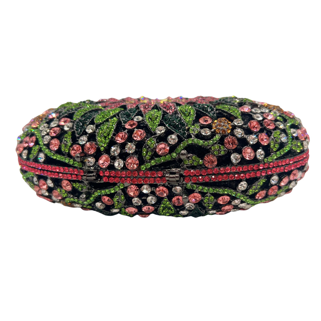 Túi clutch nữ đính đá pha lê họa tiết hoa đen phối màu sang trọng dự tiệc — Đen phối màu, Tùy chỉnh màu khác chi tiết 4