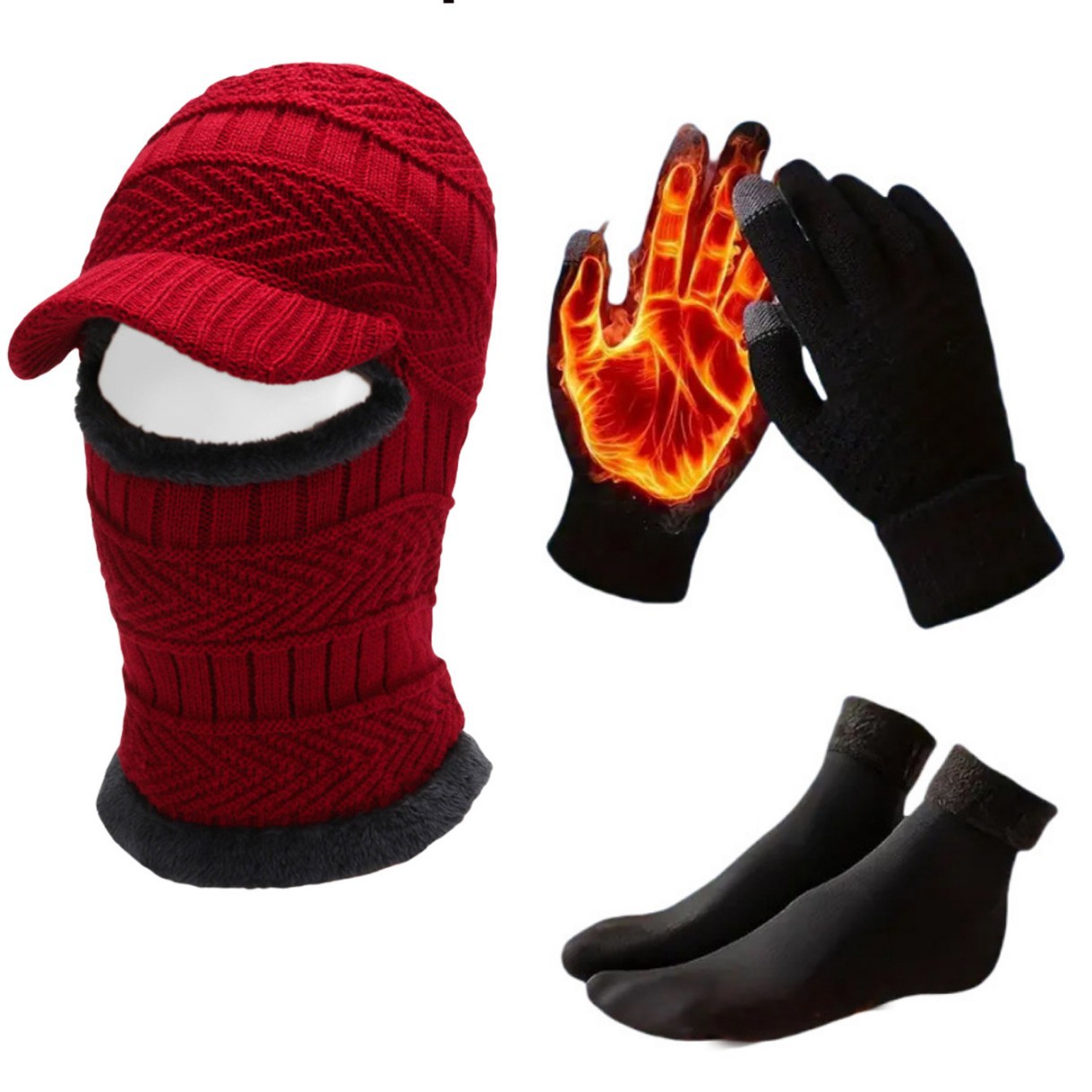 Cross-border wholesale of new knitted hats, neck warmers, and two-piece sets with fleece lining, thickened and warm, along with winter gloves